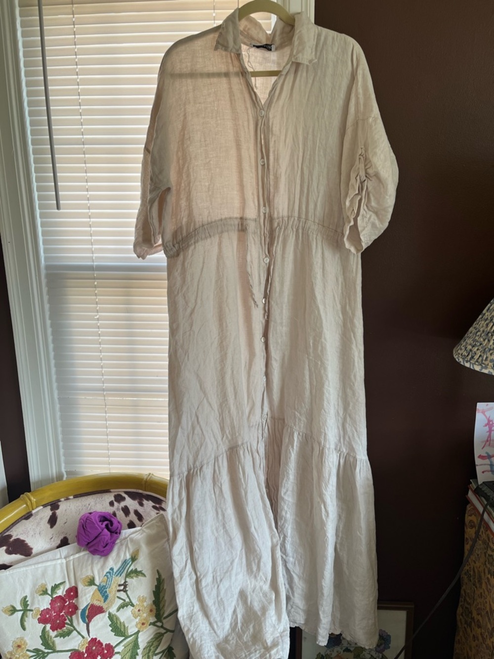 Lightweight Linen Cream Button-Front Maxi Dress
